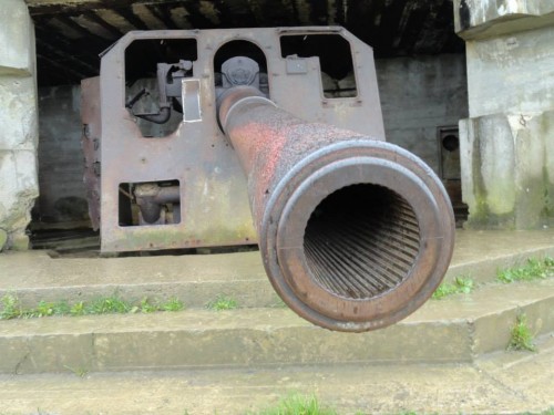 Close up of the rifling of a 155mm gun at Longues Sur Mer