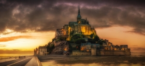 Le Mont St Michel in evening panorama